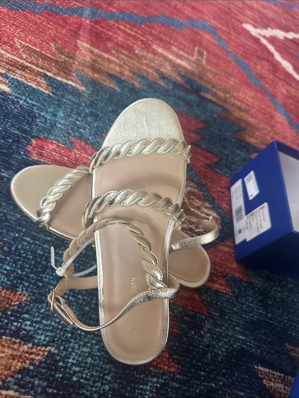 Stuart Weitzman Gold Braided-Strap Open-Toe Sandals